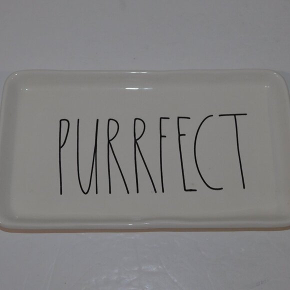 Rae Dunn PURRFECT cat trinket Serving Tray Dish Plate 9" x 5" - Picture 3 of 6